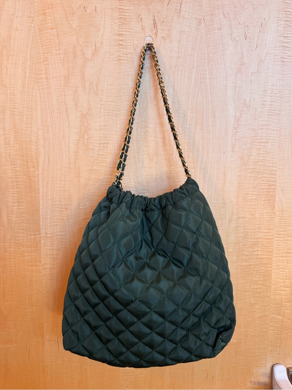 Quilted Chain-Handle Shoulder Bag in Dark Green